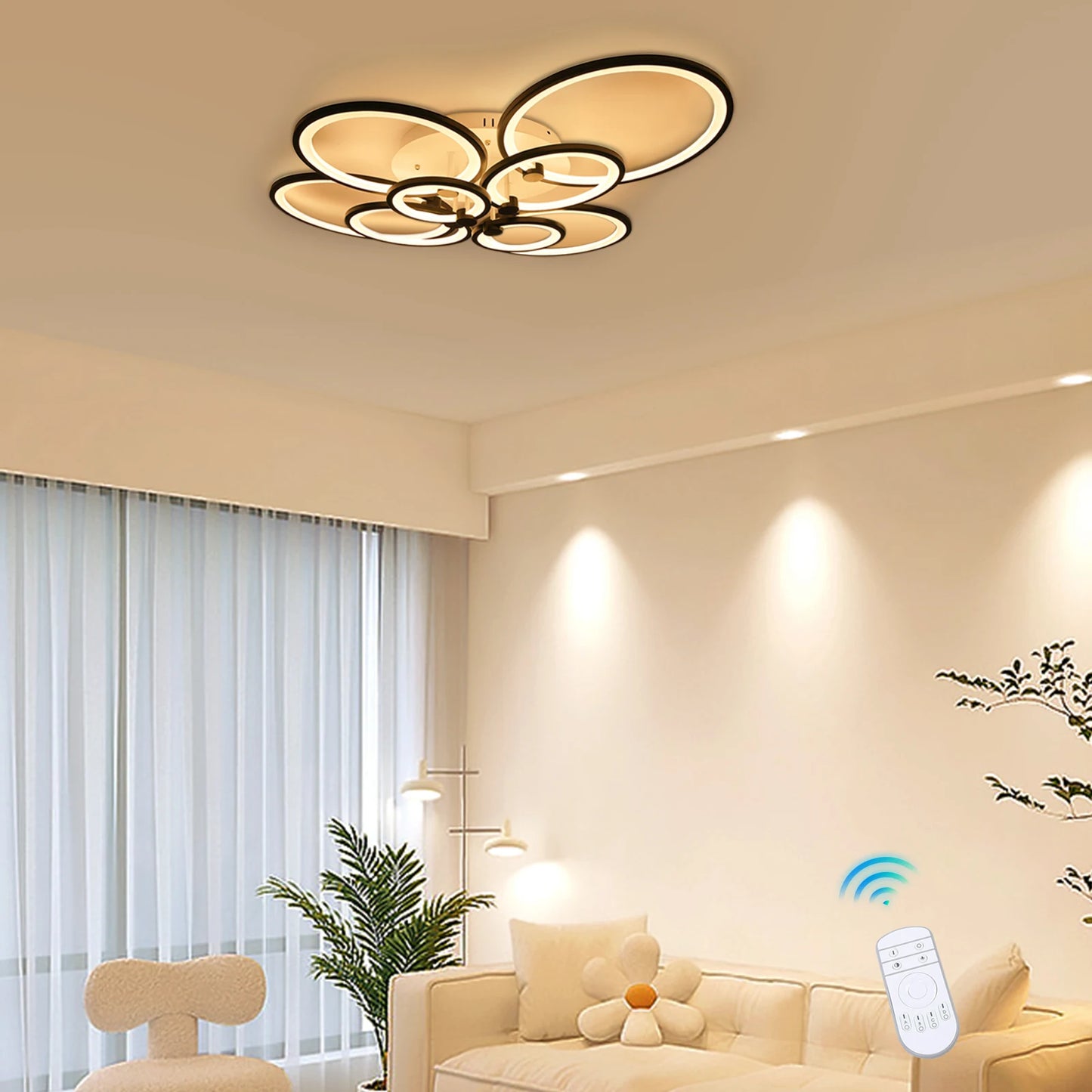 LED Dimmable Ceiling Light With Remote 8 Ring Flush Mount