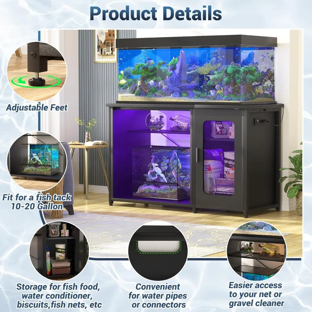 55-75 Gallon Aquarium Stand With Power Outlets LED Cabinet