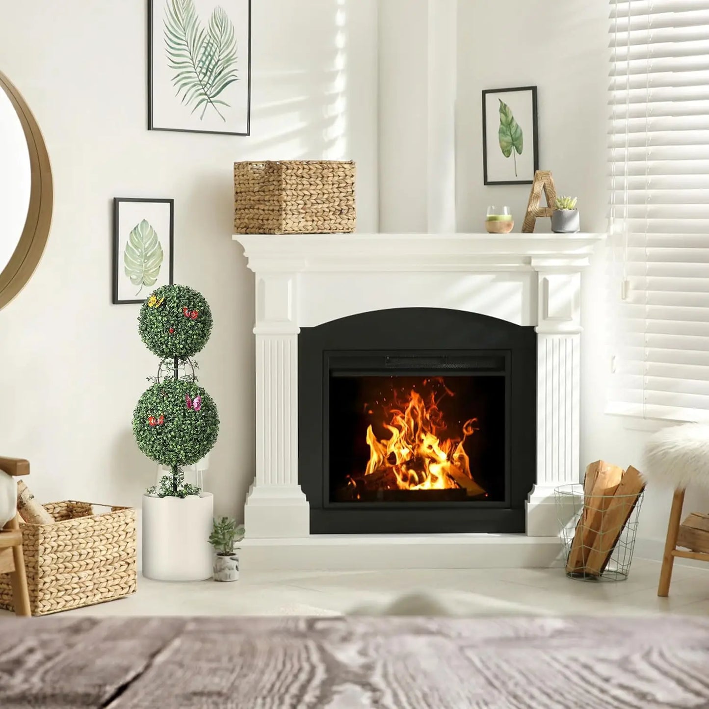 TWISTER.CKCN Artificial Double Ball Topiary Trees With Vines Insects Decor For Home Offices Porch Set Of 2