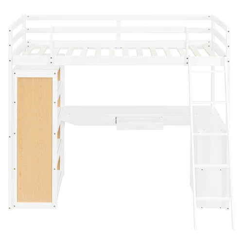 Modern White Double Decker Loft Bed With Desk Minimalist