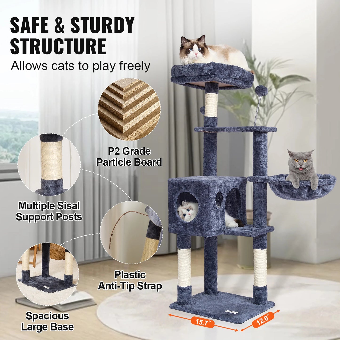 SucceBuy Cat Tree Indoor Cats Tower With Condo Hammock
