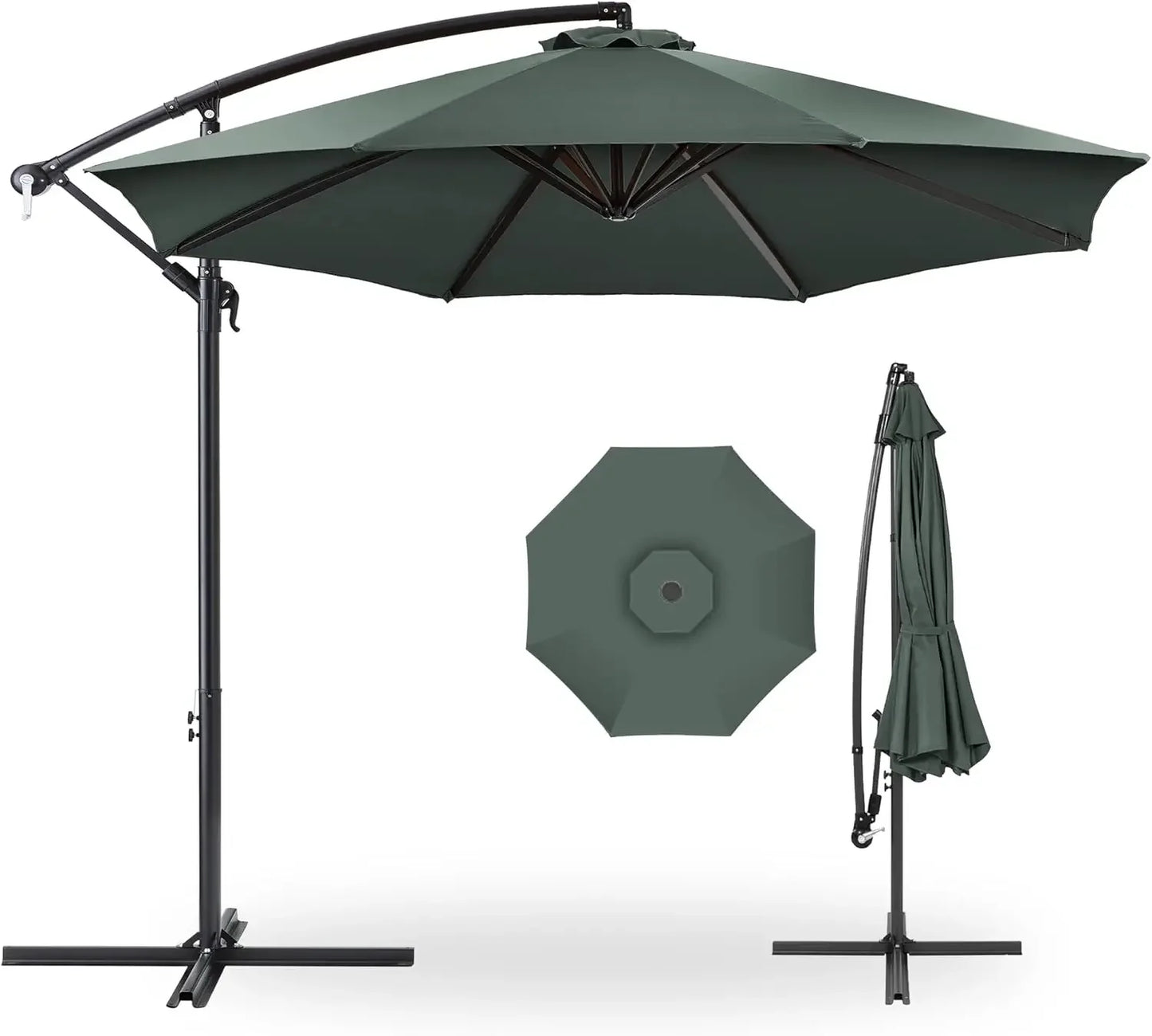 10ft Offset Hanging Patio Umbrella With Tilt And 8 Ribs