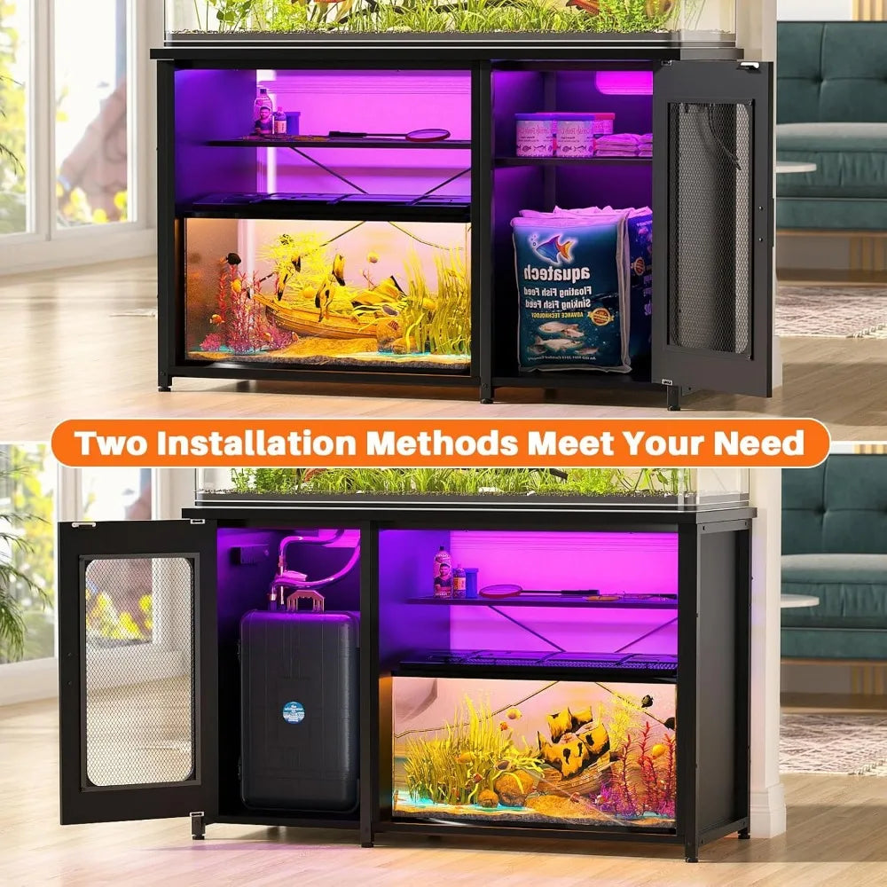 55-75 Gallon Aquarium Stand With Power Outlets LED Cabinet