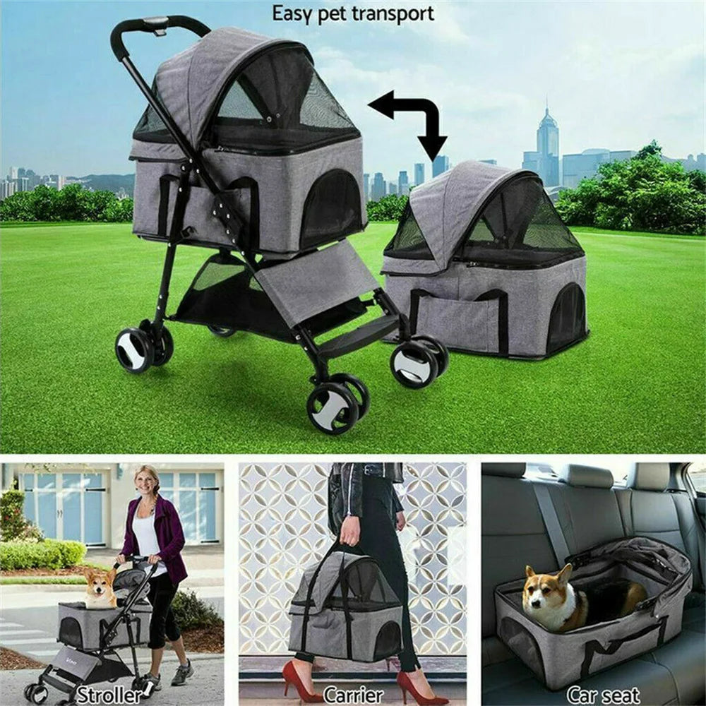 Foldable Pet Stroller For Small Dogs With Rain Cover