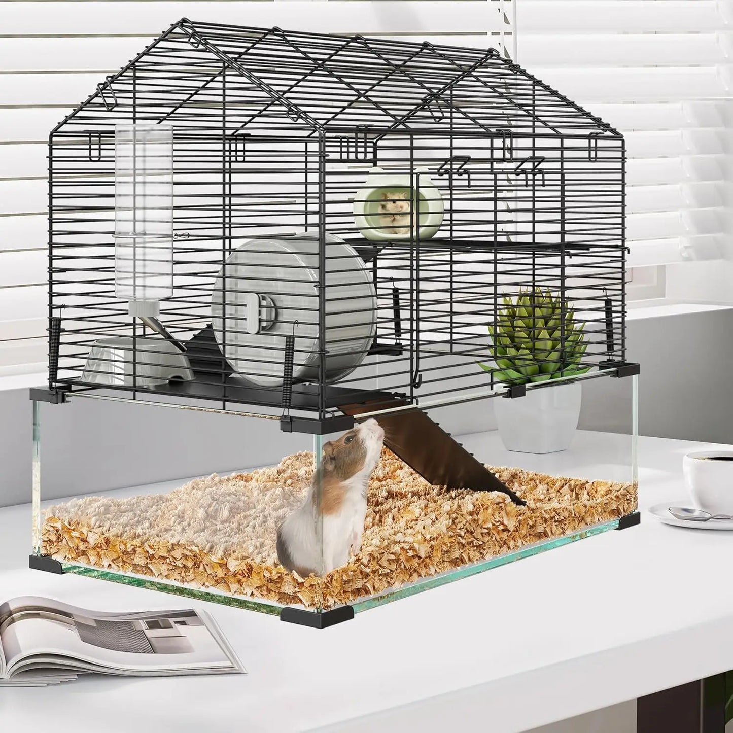 TWISTER.CKCN Metal Hamster Cage Transparent Habitat For Small Animals With Water Bottle And Accessible Entry Doors