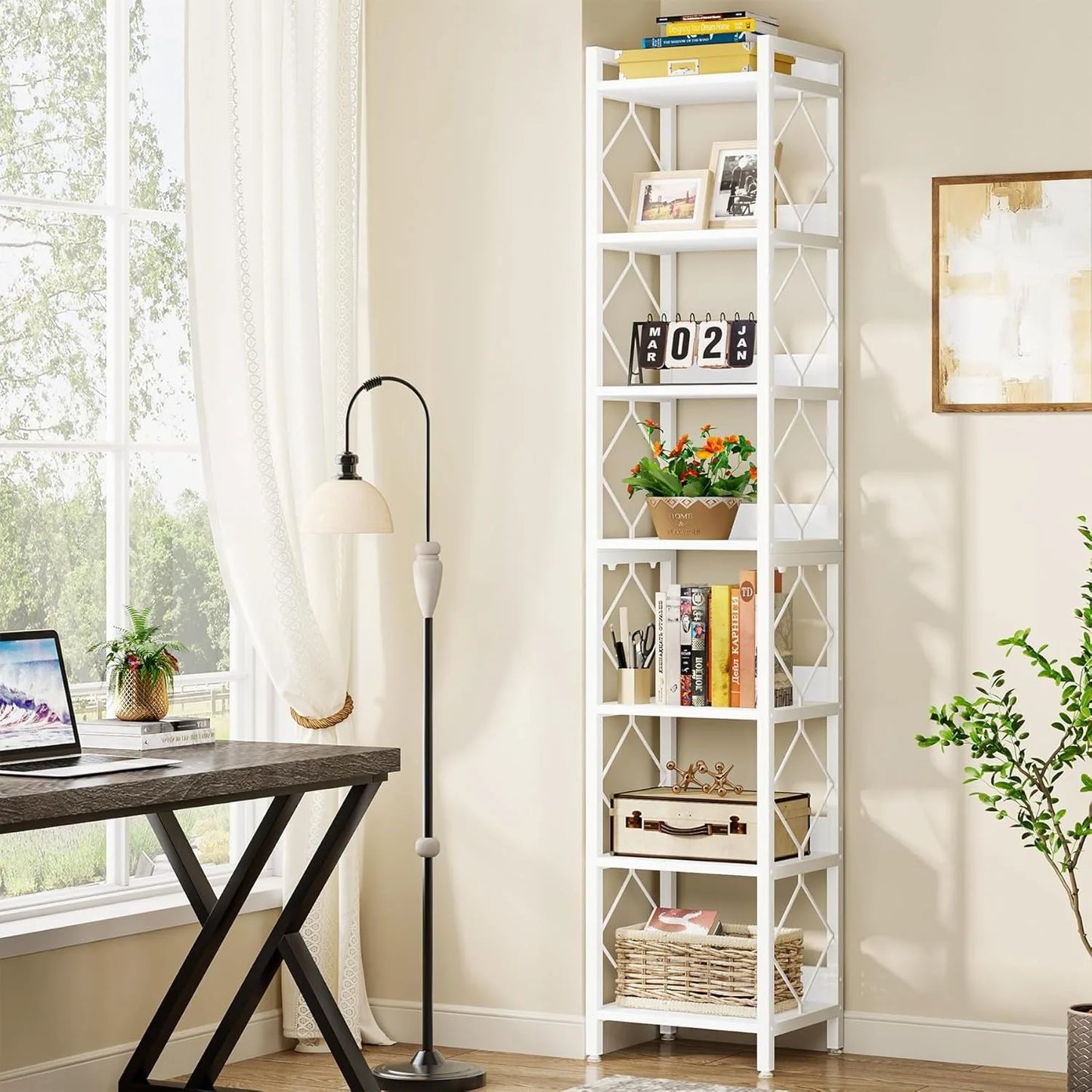 78.7 Inch Extra Tall Narrow 7 Tier Corner Bookshelf