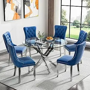 47.24 Inch Modern Silver Glass Dining Table Set For 4