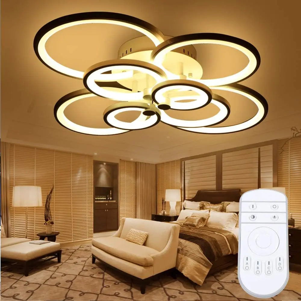 LED Dimmable Ceiling Light With Remote 8 Ring Flush Mount