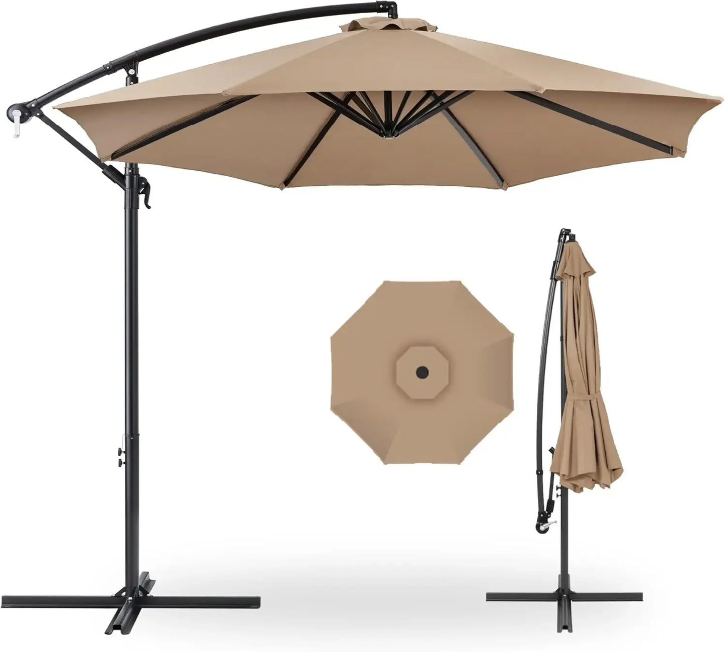 10ft Offset Hanging Patio Umbrella With Tilt And 8 Ribs