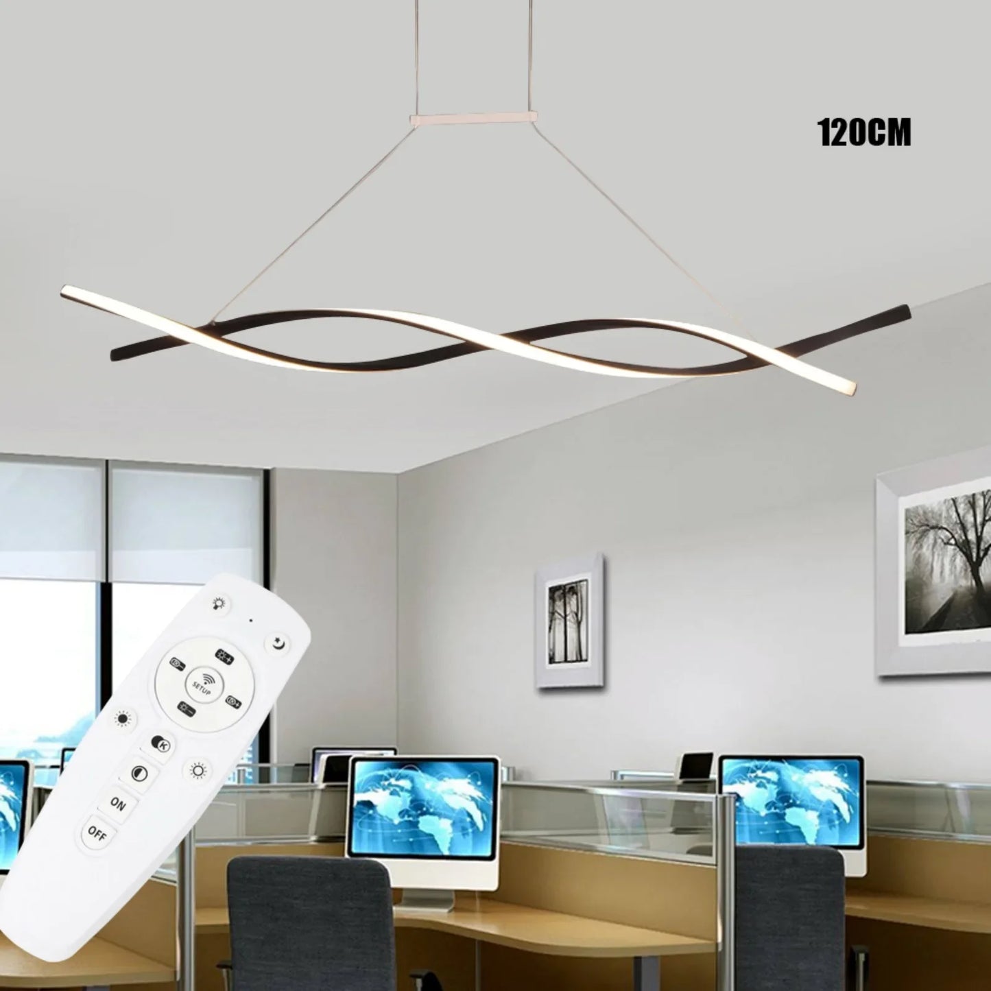 Modern Black Dimmable LED Pendant Light 46W Remote Ceiling