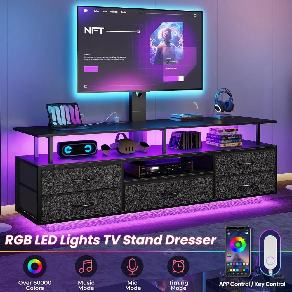 ZHUXIANG Modern TV Stand With Mount And Storage Outlets