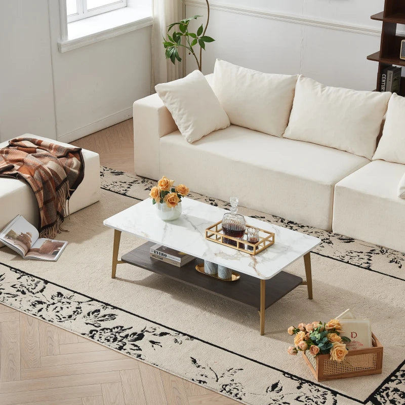 Rectangular Coffee Table With Metal Frame Open Shelf