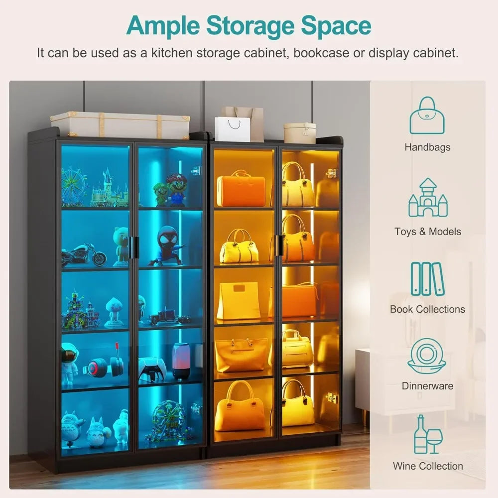 65 Inch LED 5 Tier Bookcase Display Cabinet Modern Home