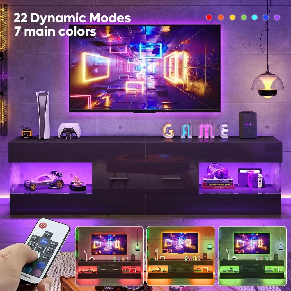 MKDK Modern LED TV Stand With Stone Pattern Panels