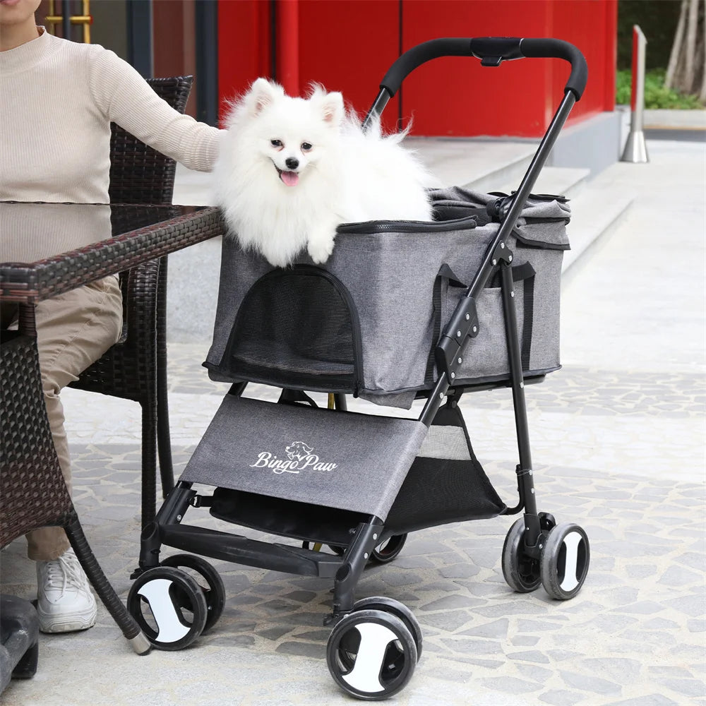 Foldable Pet Stroller For Small Dogs With Rain Cover