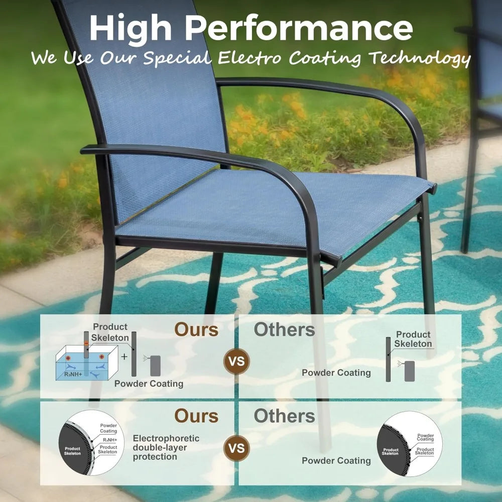 5 Piece Patio Dining Set With Blue Chairs And Umbrella