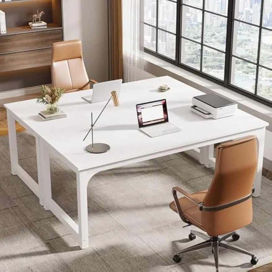 White Executive Desk Computer Office Desk Workstation Laptop Desk Study Writing Table Business Furniture for Home Office