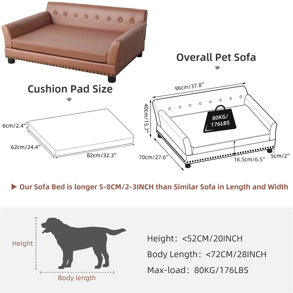 Heavy Duty Large Raised Dog Sofa Bed Cushioned Velvet