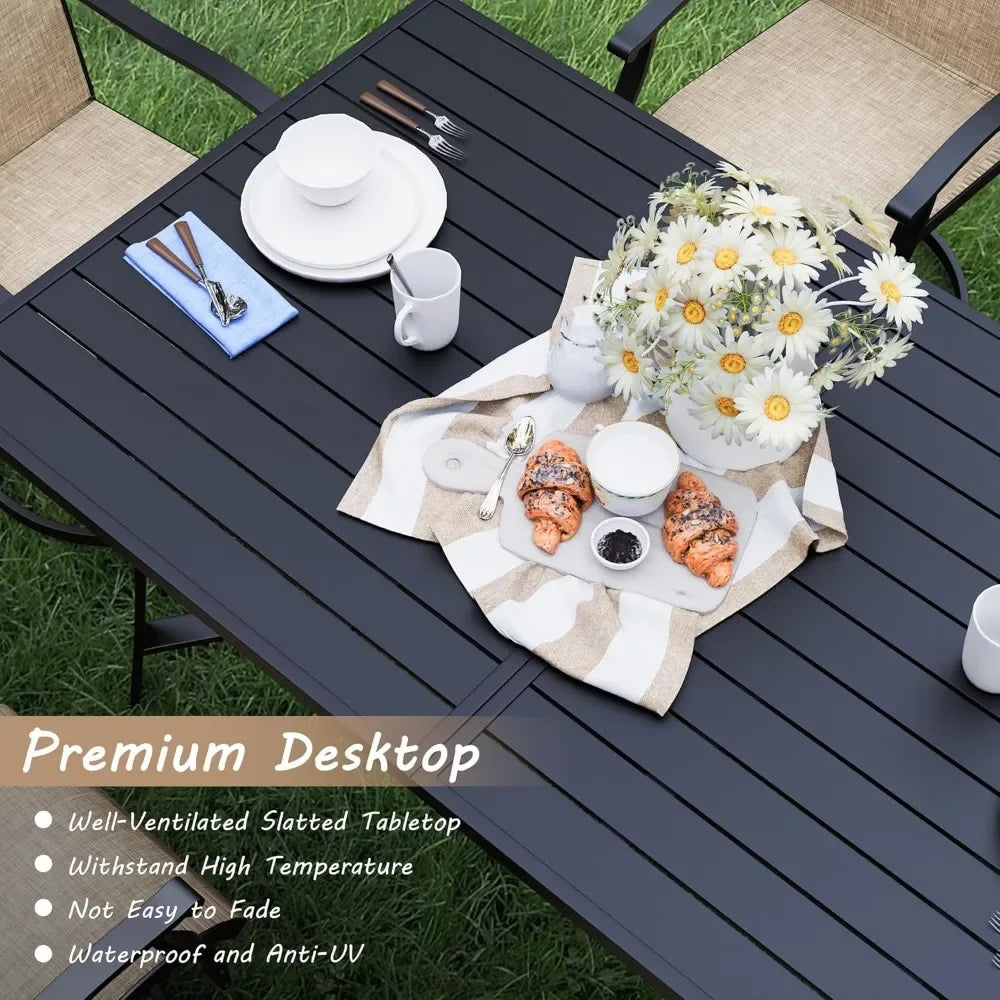 7 Piece Outdoor Dining Set With 6 Swivel Rocking Chairs