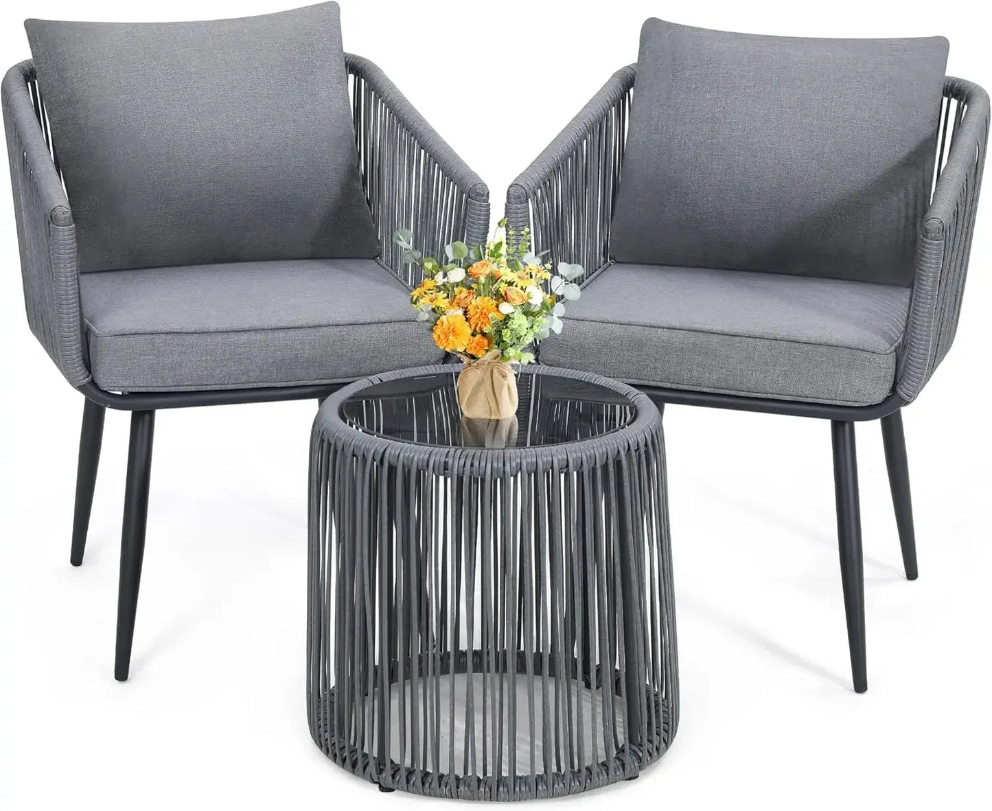3 Piece Rattan Bistro Set For Balcony Patio Outdoor