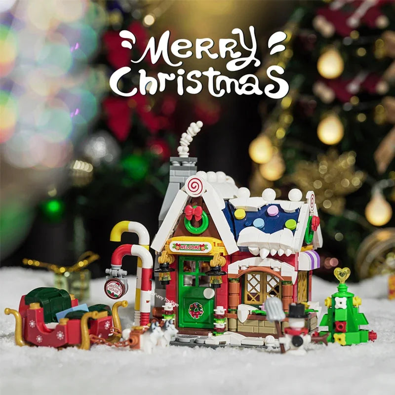 TOYLINX Christmas House Blocks Set With Sleigh Snowman