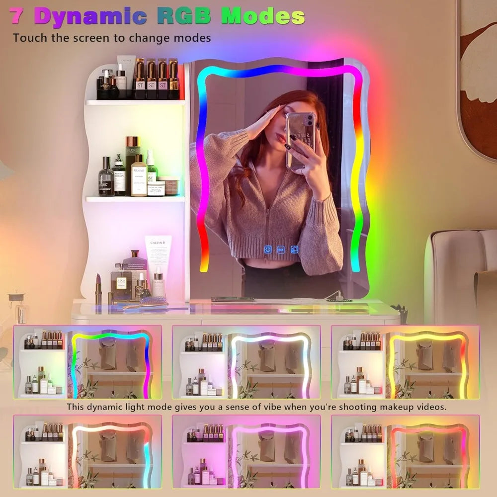 ZHUXIANG RGB Makeup Vanity Desk With Wireless Charging Station