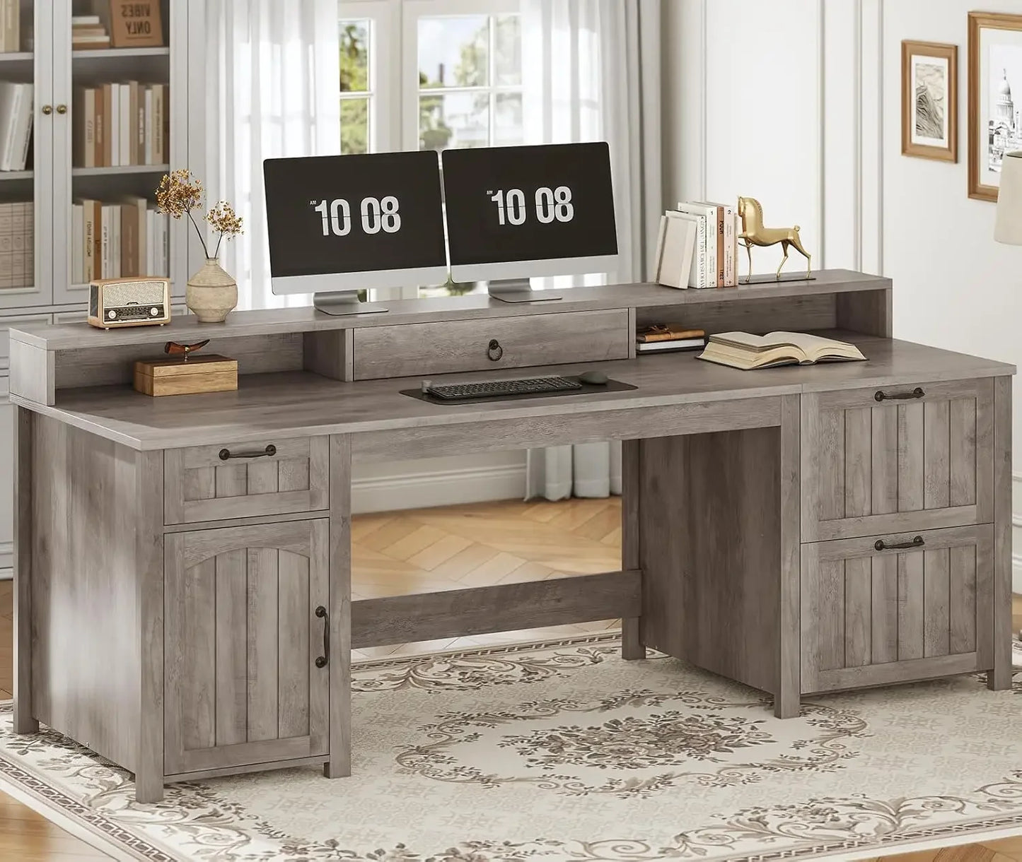 Farmhouse 63 Inch Executive L Shape Desk With Storage