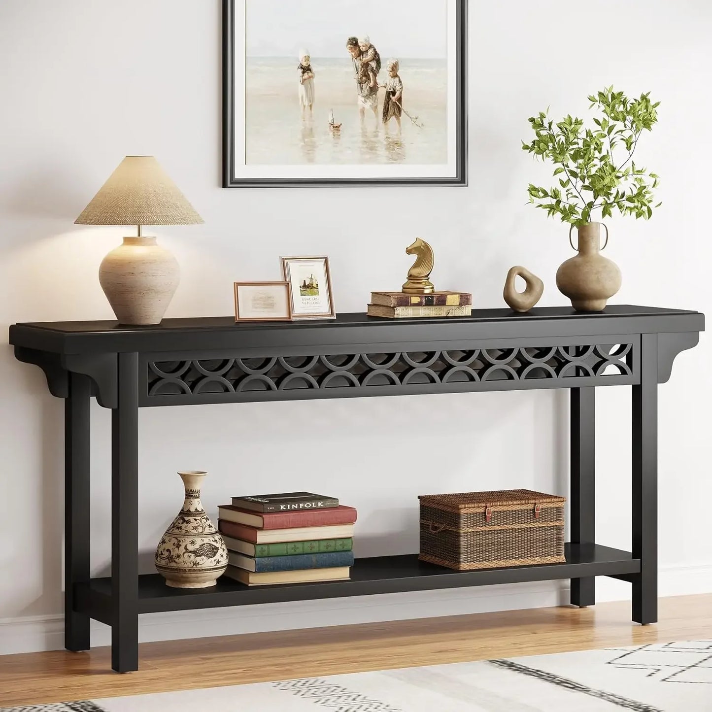 70.8 Inch Solid Wood Farmhouse Long Console Table Grey