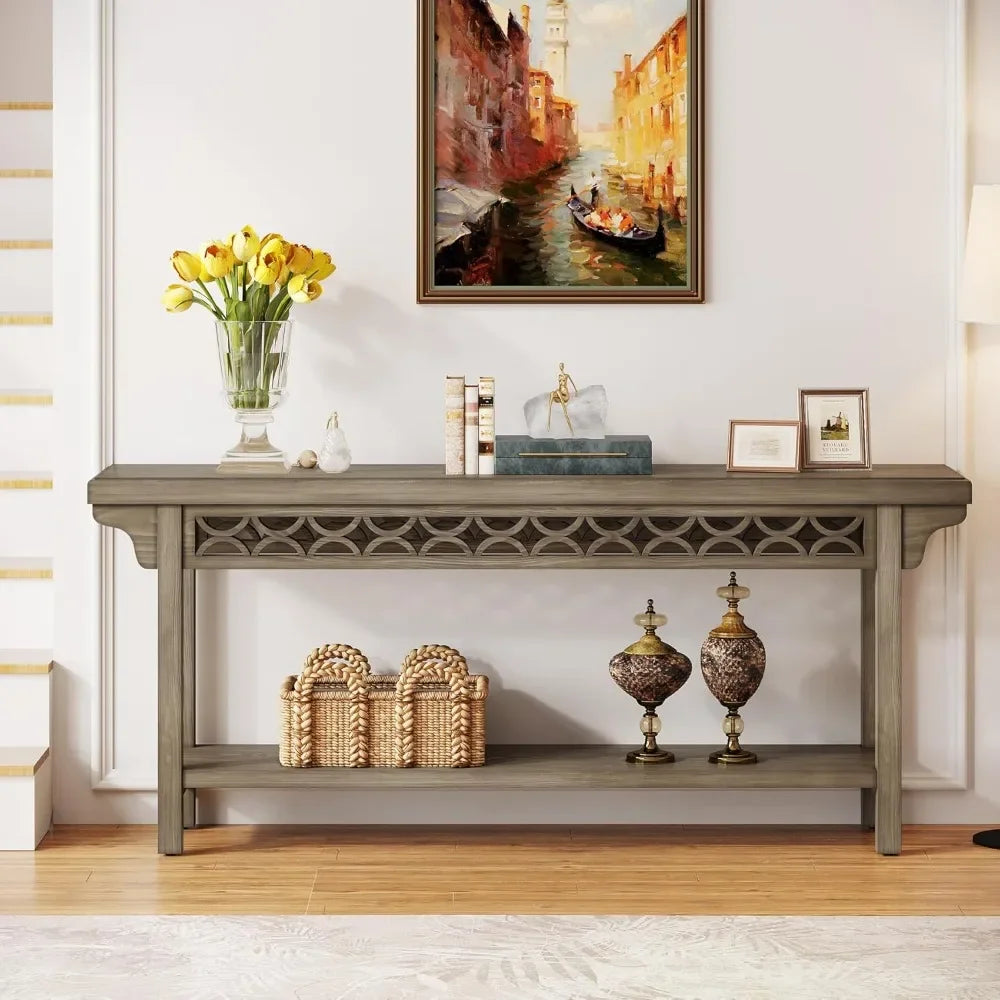 70.8 Inch Solid Wood Farmhouse Long Console Table Grey