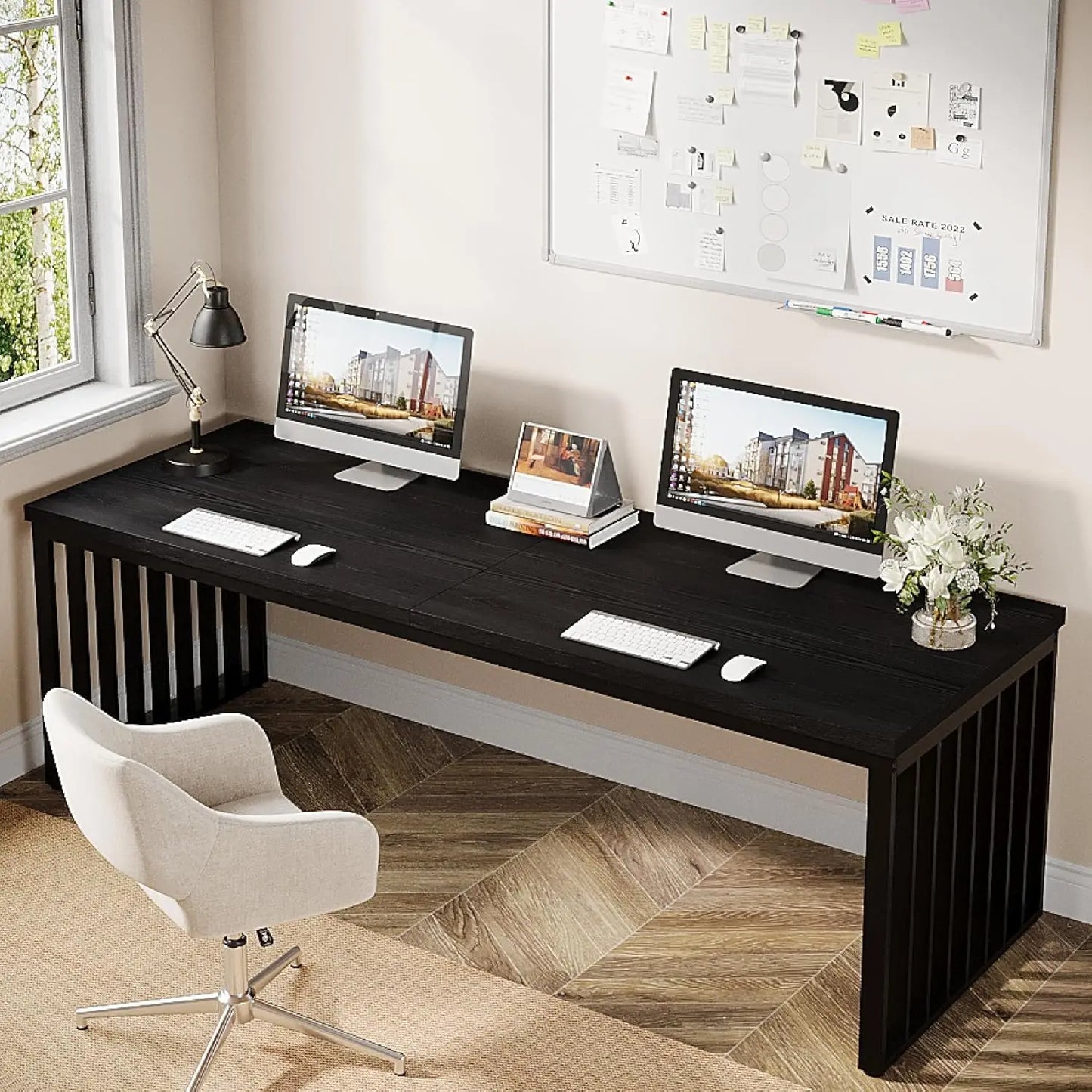 Industrial Two Person Metal Frame Double Desk For Office