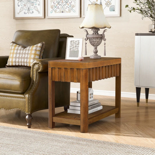 25 Inch Rectangular Farmhouse End Table With Storage Shelf