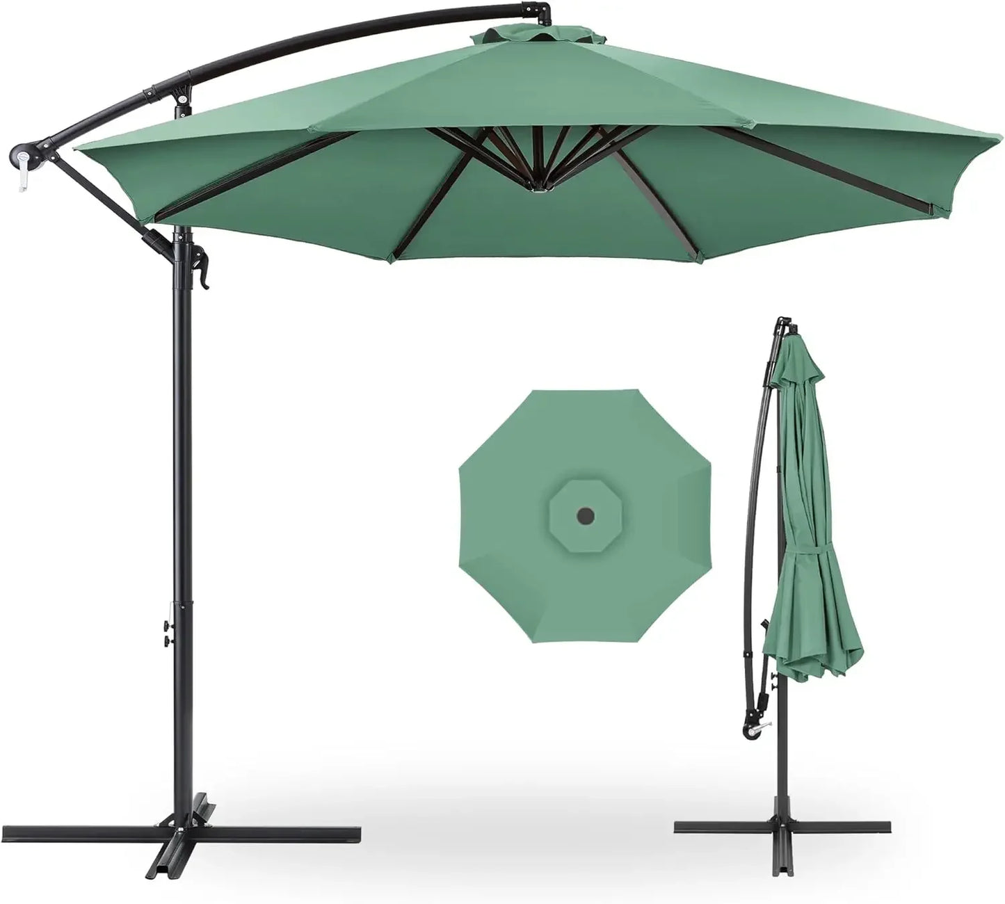 10ft Offset Hanging Patio Umbrella With Tilt And 8 Ribs