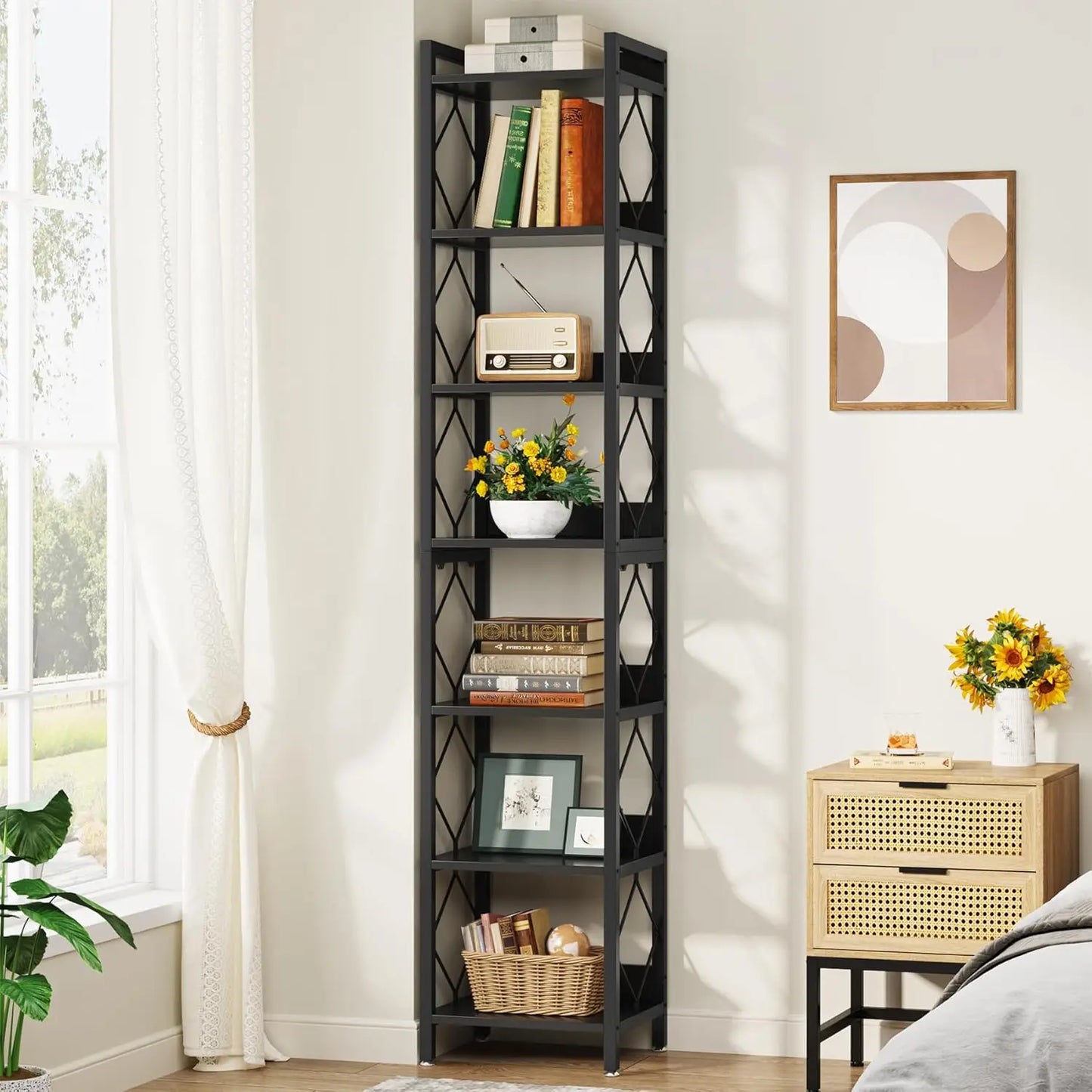 78.7 Inch Extra Tall Narrow 7 Tier Corner Bookshelf