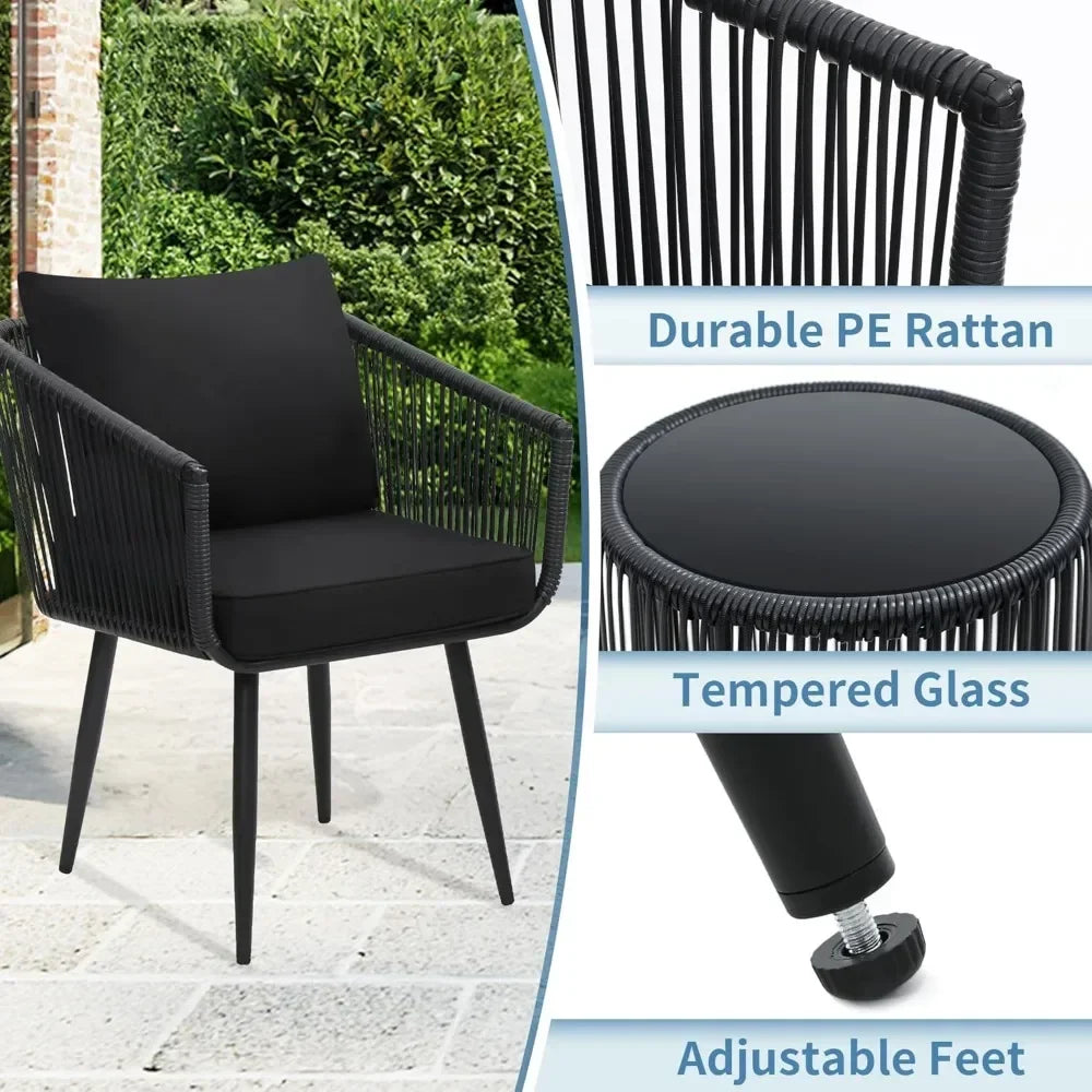3 Piece Rattan Bistro Set For Balcony Patio Outdoor