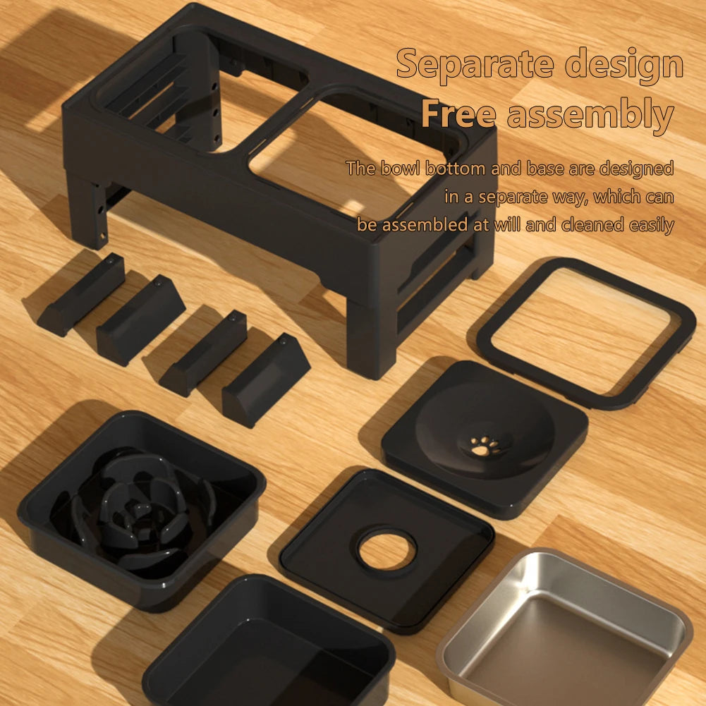 Hign-concerned Ergonomically-Adjustable Canine Feeding Station Bowls Slow Feeder