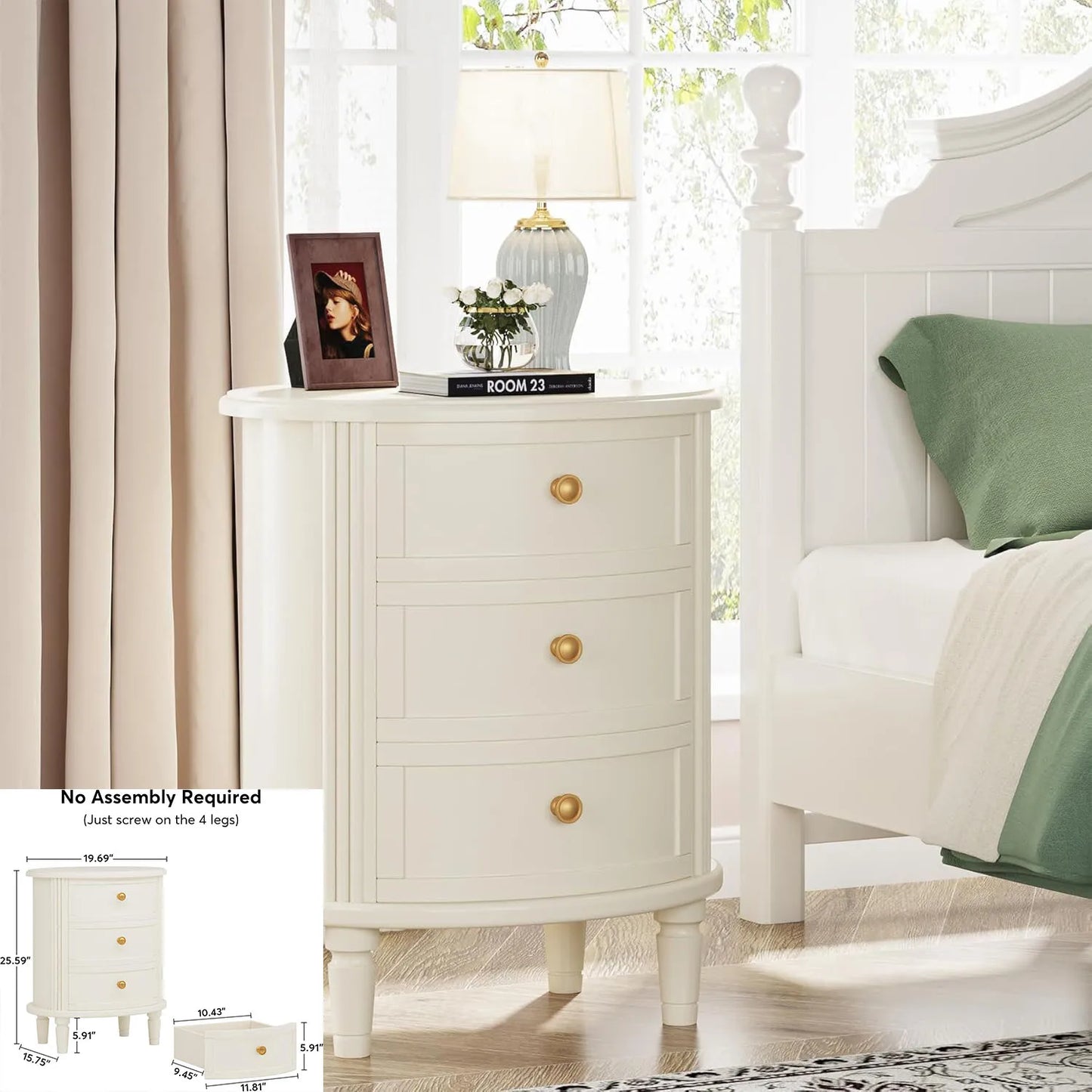 Modern White Nightstand With 2 Drawers And Shelf For Bedroom