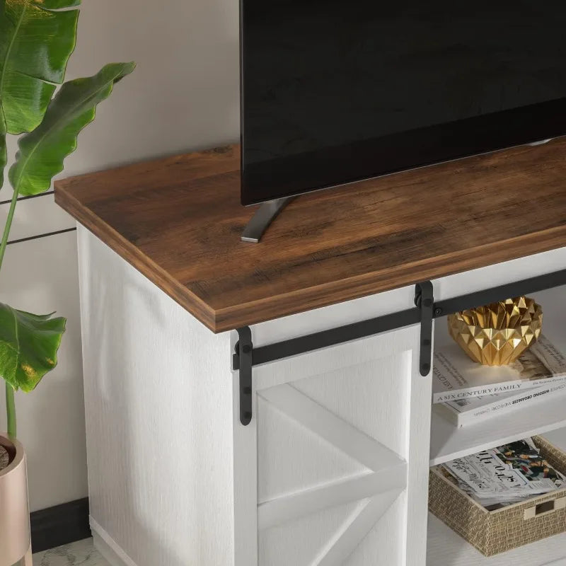 Jummico 65 Inch TV Stand With Sliding Barn Doors White