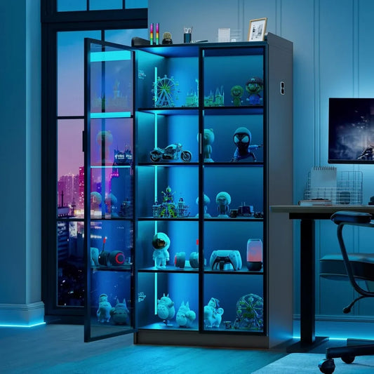 65 Inch LED 5 Tier Bookcase Display Cabinet Modern Home