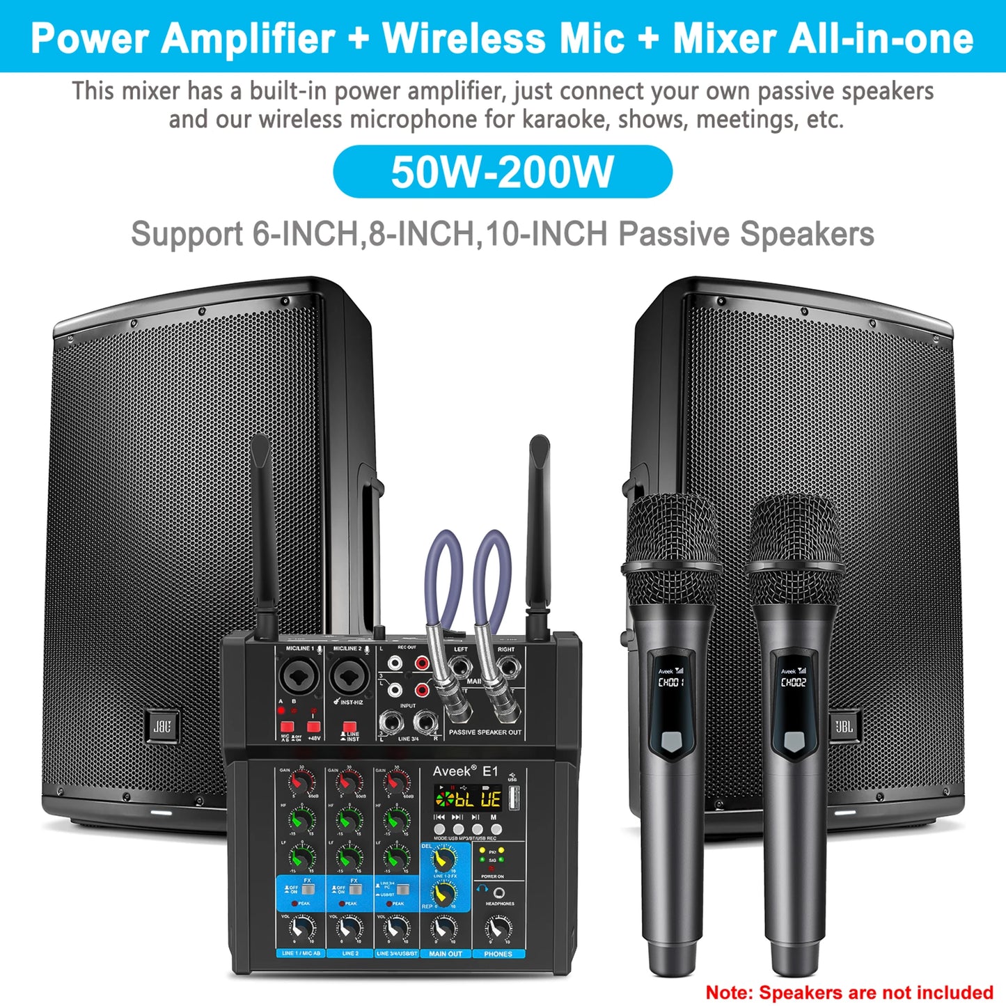 Aveek Powered Audio Mixer With Dual Wireless Mics Pro