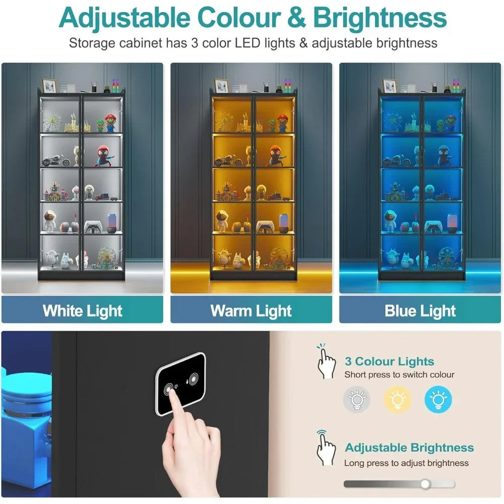 65 Inch LED 5 Tier Bookcase Display Cabinet Modern Home