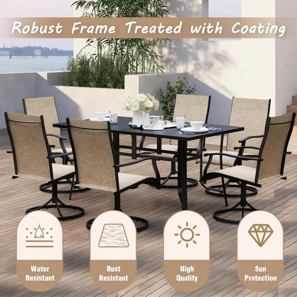 7 Piece Outdoor Dining Set With 6 Swivel Rocking Chairs