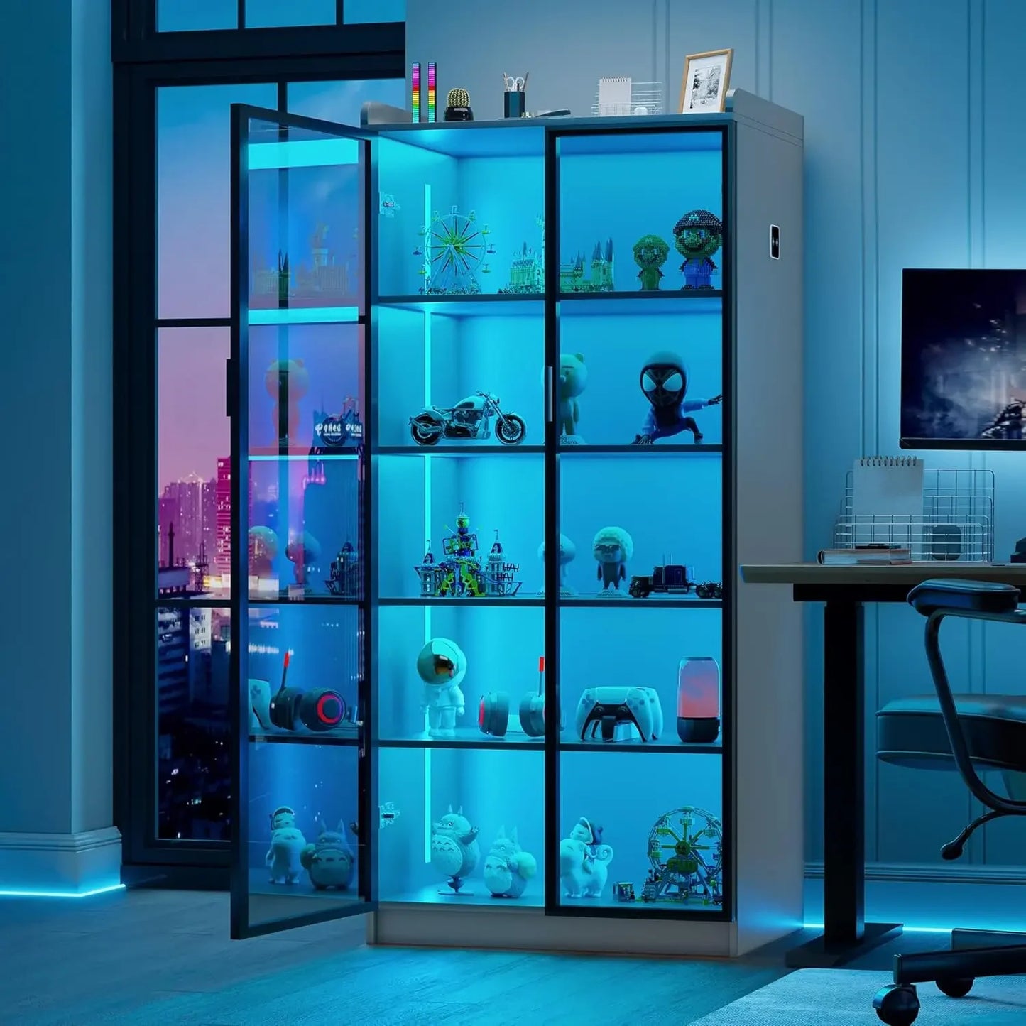 65 Inch LED 5 Tier Bookcase Display Cabinet Modern Home