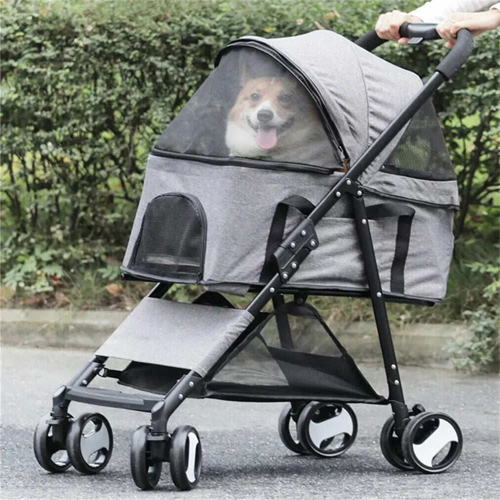 Foldable Pet Stroller For Small Dogs With Rain Cover