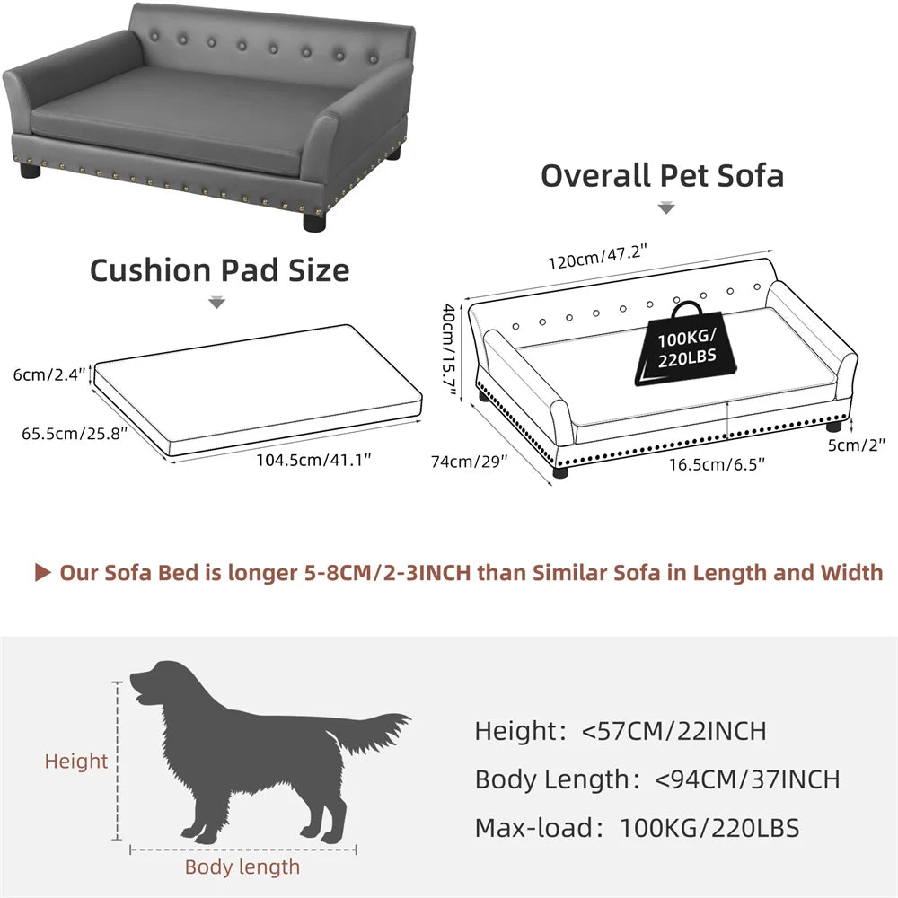 Heavy Duty Large Raised Dog Sofa Bed Cushioned Velvet