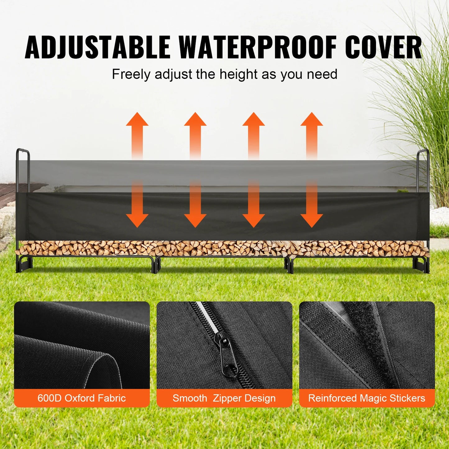 SucceBuy Firewood Rack With Cover Eco Friendly Metal Frame