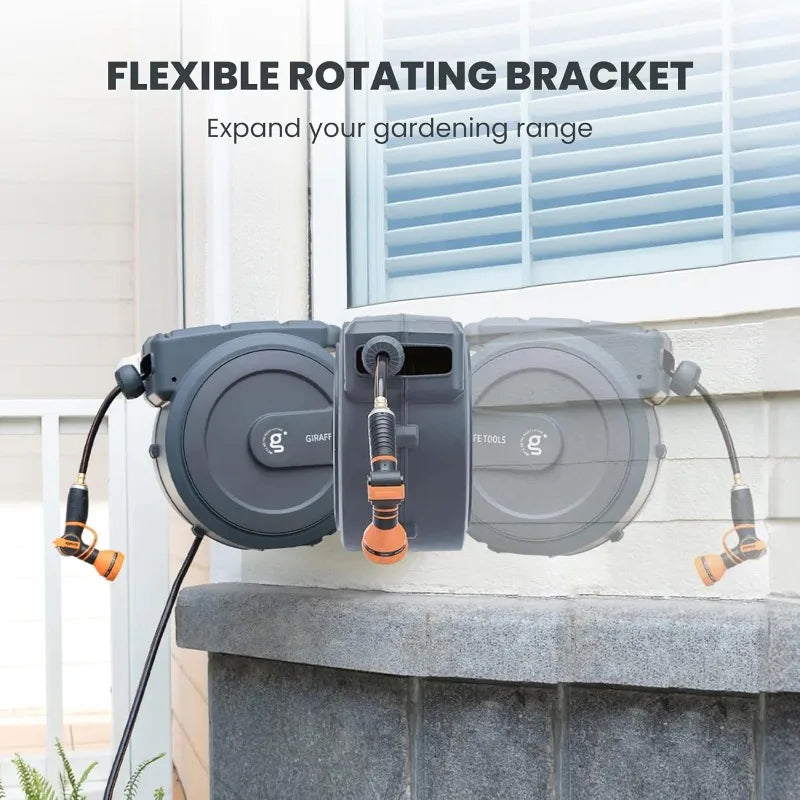 Auto Rewind Garden Hose Reel Wall Mount Locking System