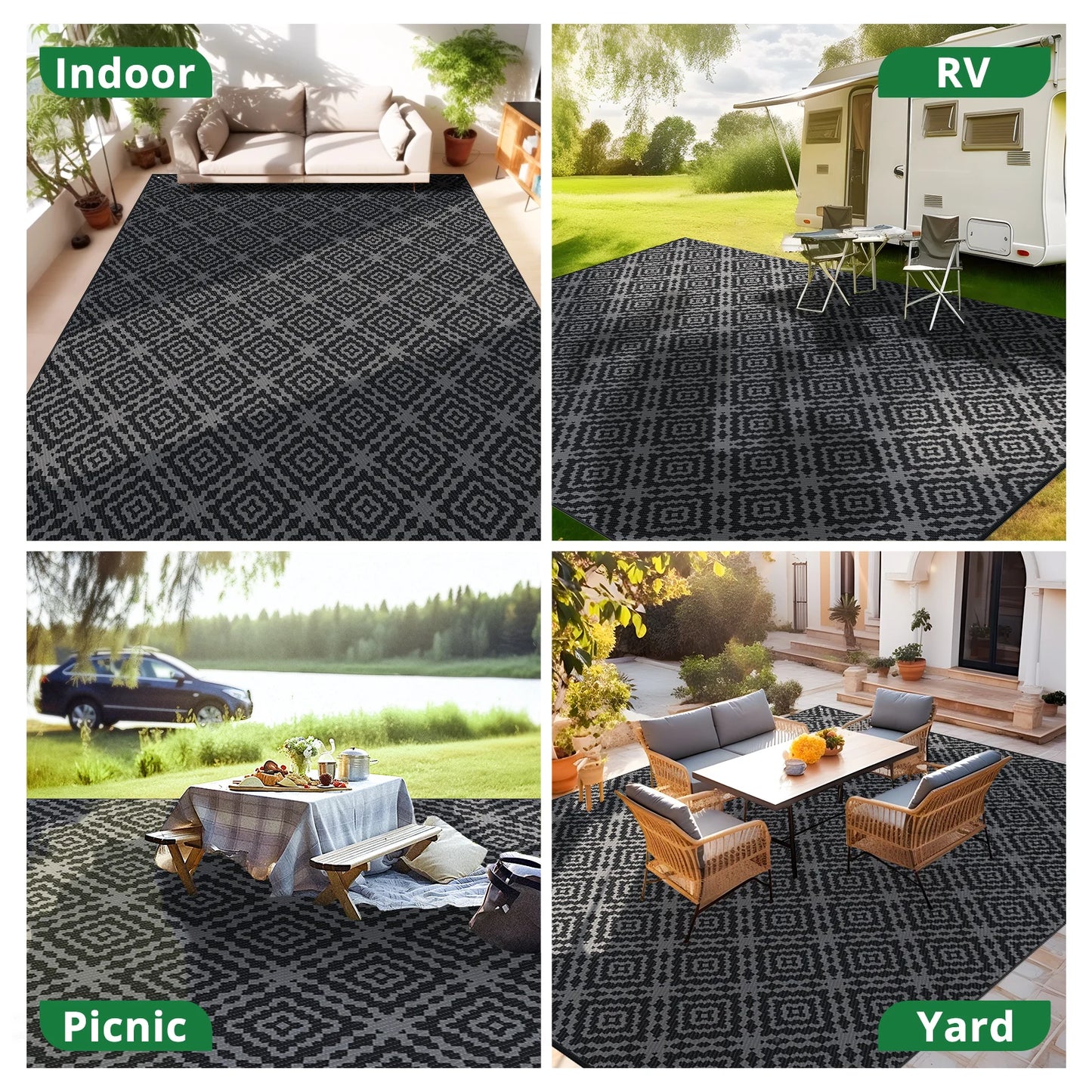 Outdoor Polyester Geometric Carpet For Patio And Picnic