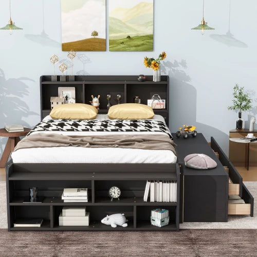 Full Bed Bookcase Headboard And Storage Drawers Espresso