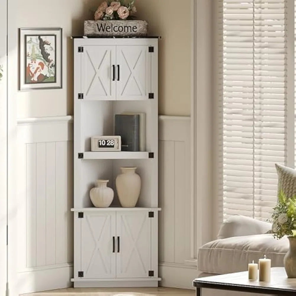 68 Inch Corner Farmhouse Cabinet With Barn Door And Shelves