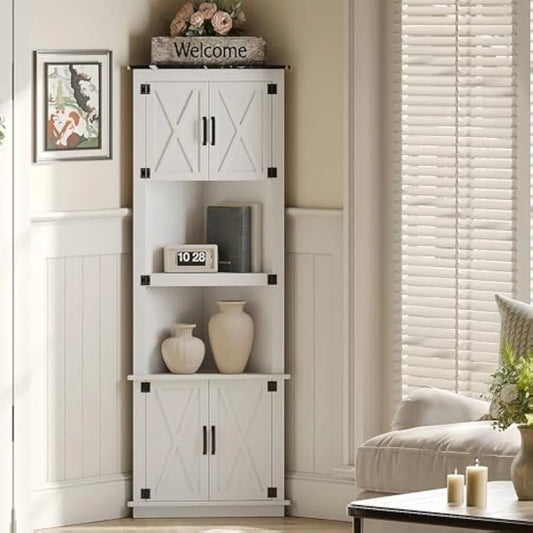 68 Inch Corner Farmhouse Cabinet With Barn Door And Shelves